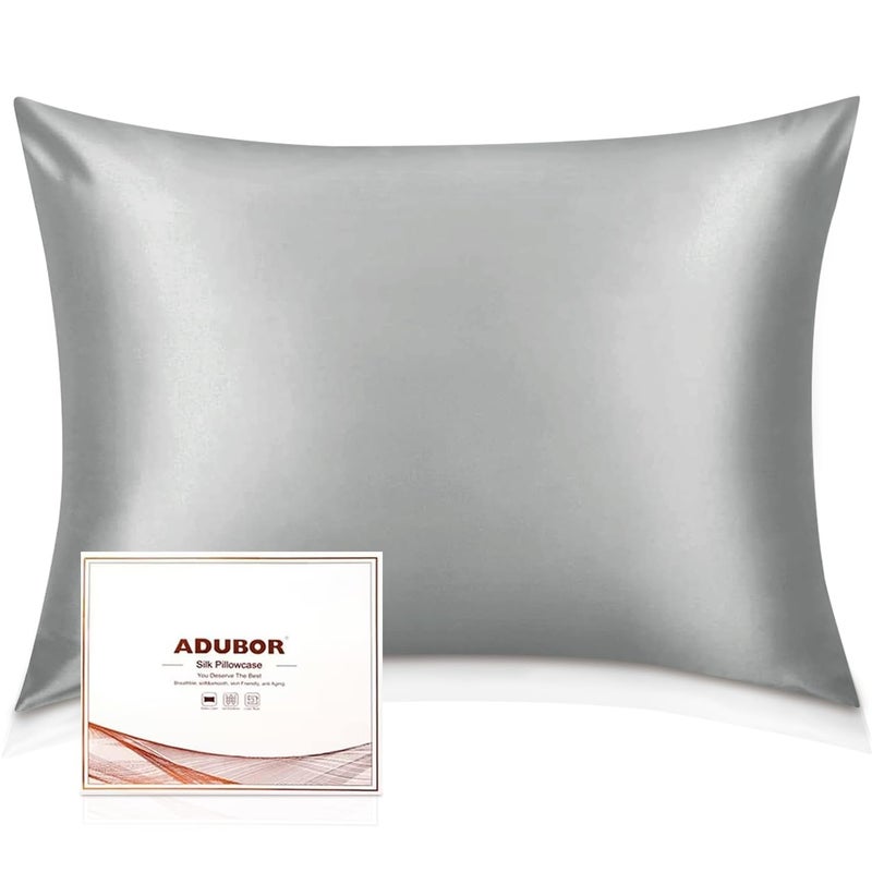 Adubor 100% Silk Pillowcase - Mulberry Silk Pillow Cases, 23 Momme 6A Grade Fibers, Silk Pillow Case for Hair and Skin Health, with Hidden Zipper (Queen 20''x30'', Dark Gray, 1PC) - Image 1